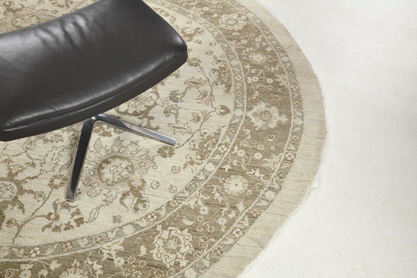 Vintage Style Sultanabad Revival Round Rug - artisan revival weave - styled in room setting [#11]