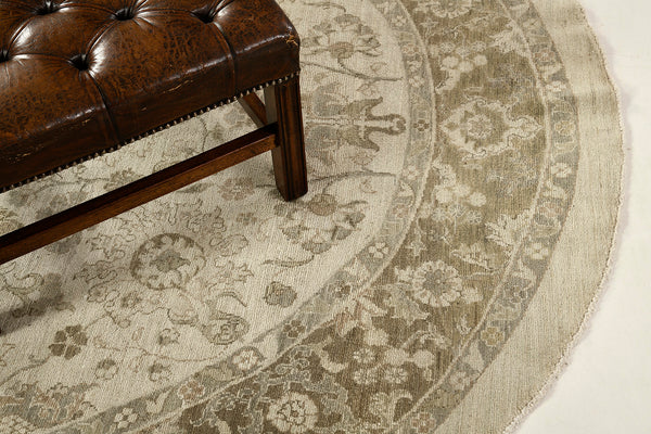 Vintage Style Sultanabad Revival Round Rug - artisan revival weave - reverse side showing construction [#11]