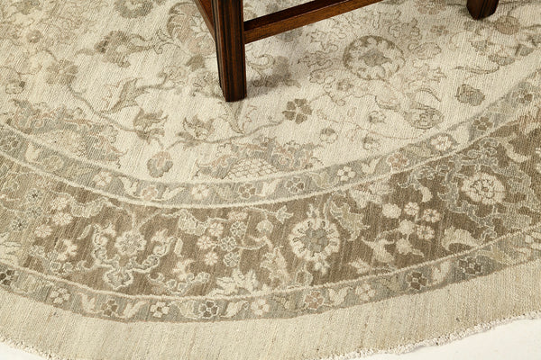 Vintage Style Sultanabad Revival Round Rug - artisan revival weave - full length showing color variation [#11]