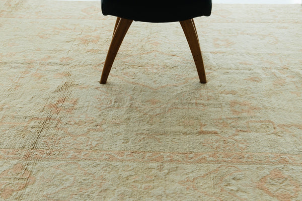 Antique Turkish Oushak Rug - hand-knotted in Turkey - overhead flat lay view [#12]
