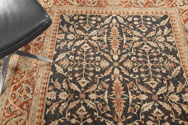 Natural Dye Amritsar Revival Square Rug - artisan revival weave - close-up of weave texture and pile