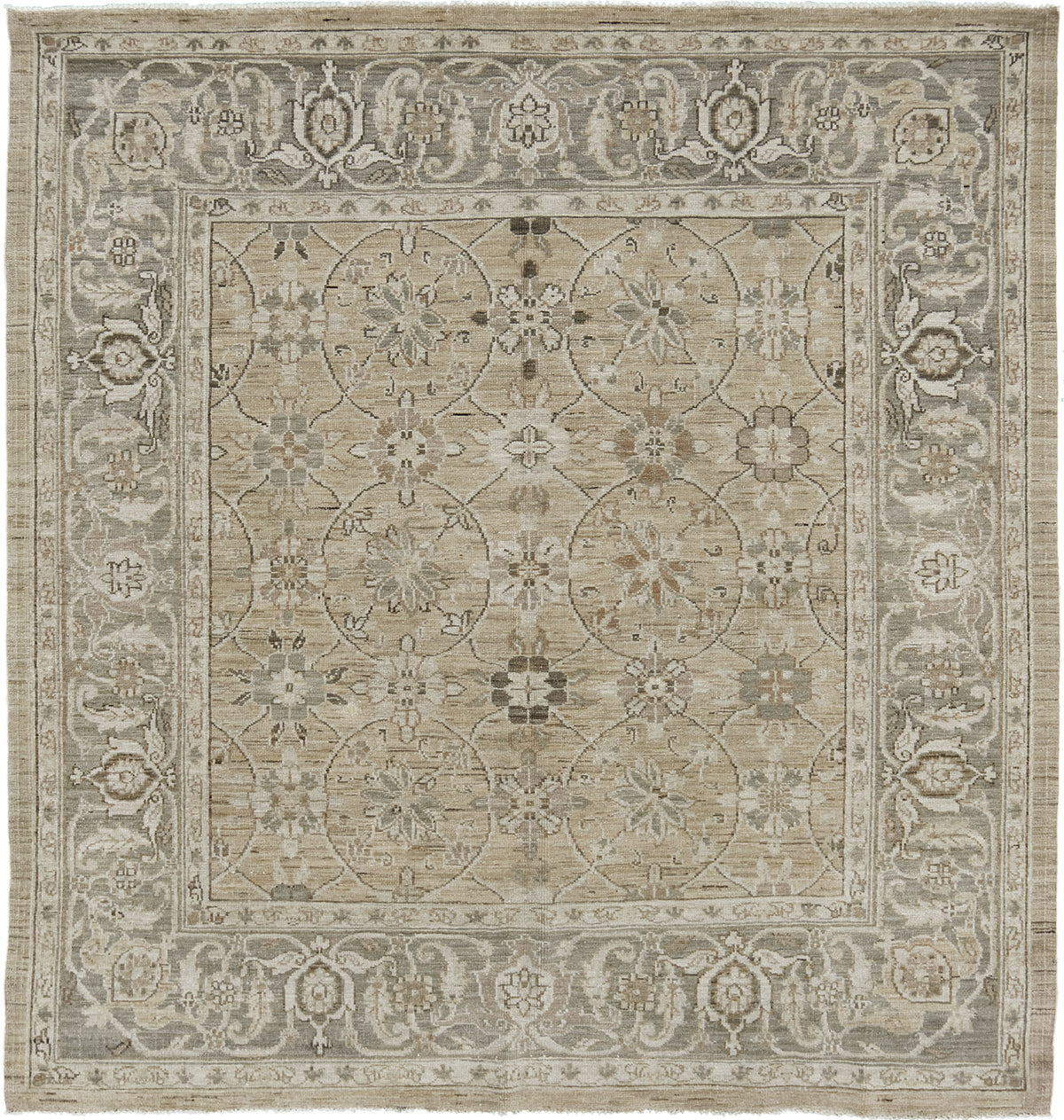 Vintage Style Tabriz Allover Design Square Rug - one-of-a-kind handmade area rug