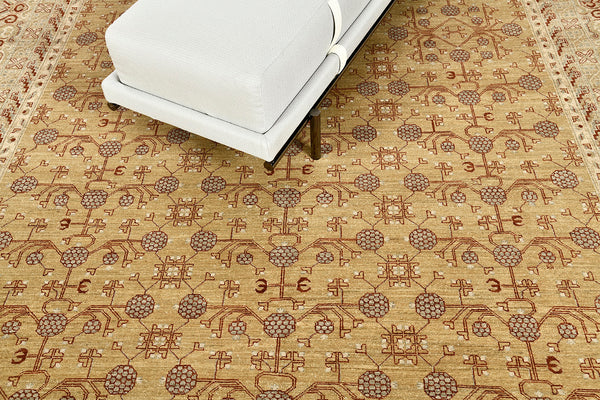 Natural Dye Khotan Pomegranate Revival - East Turkestan Khotan - detailed border and fringe