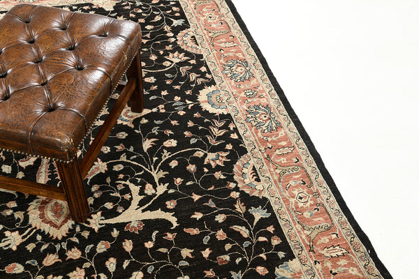 Natural Dye Sarouk Farahan Revival Rug - artisan revival weave - close-up of weave texture and pile [#1]