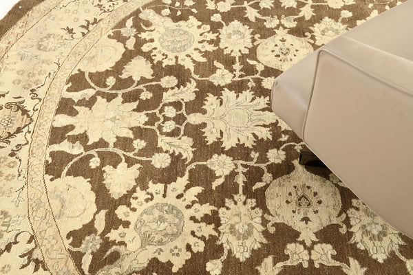 Vintage Style Sultanabad Revival Round Rug - artisan revival weave - overhead flat lay view [#12]