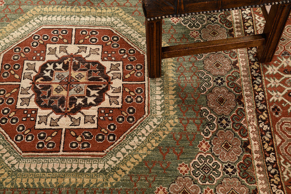 Natural Dye Allover Mamluk Revival Square Rug - artisan revival weave - close-up of weave texture and pile