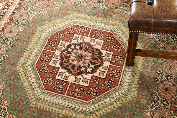 Natural Dye Allover Mamluk Revival Square Rug - artisan revival weave - detailed border and fringe