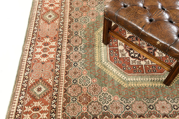 Natural Dye Allover Mamluk Revival Square Rug - artisan revival weave - styled in room setting