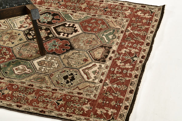 Natural Dye Josheghan Panel Design Rug Divine - detailed border and fringe