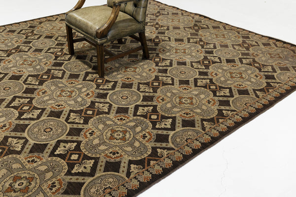 Natural Dye Arts & Crafts Revival Rug - artisan revival weave - detailed border and fringe