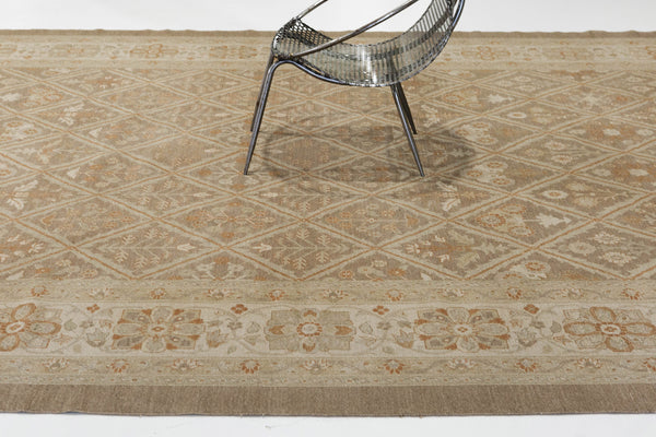 Natural Dye Mahal Panel Design Revival Rug - artisan revival weave - detailed border and fringe