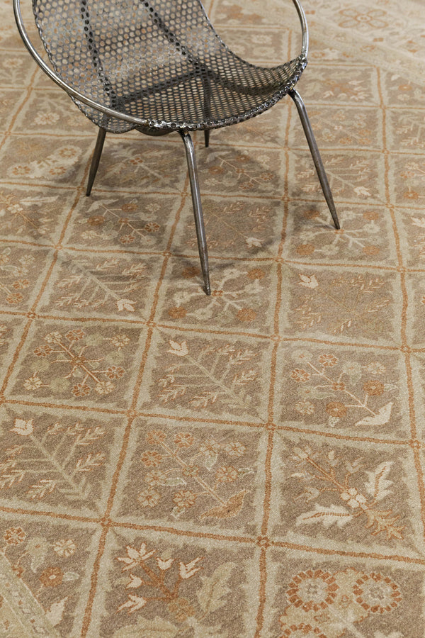 Natural Dye Mahal Panel Design Revival Rug - artisan revival weave - styled in room setting