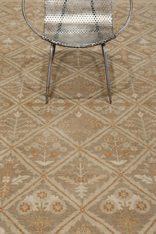 Natural Dye Mahal Panel Design Revival Rug - artisan revival weave - overhead flat lay view