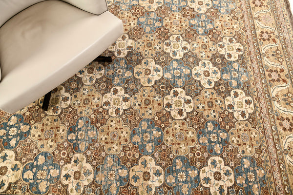 Natural Dye Tabriz Revival Rug - artisan revival weave - full length showing color variation