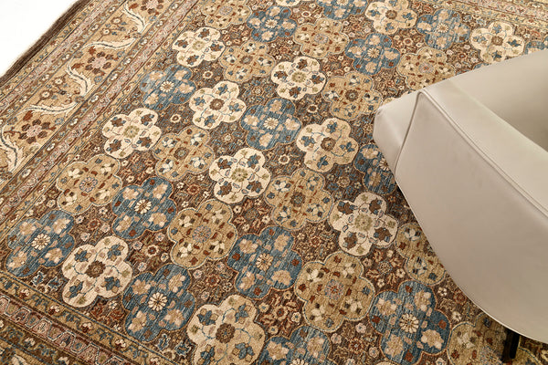Natural Dye Tabriz Revival Rug - artisan revival weave - styled in room setting