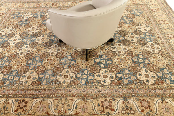 Natural Dye Tabriz Revival Rug - artisan revival weave - detailed border and fringe