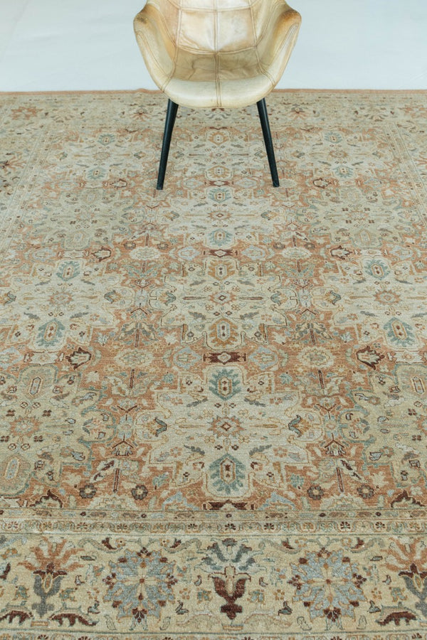 Natural Dye Sarouk Farahan Revival - artisan revival weave - overhead flat lay view