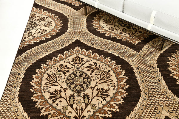 Natural Dye Transitional Design Rug - detailed border and fringe [#3]