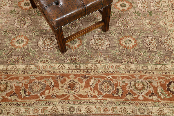 Natural Dye Varamin Revival Square Rug - artisan revival weave - detailed border and fringe