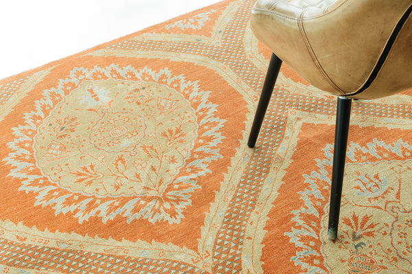 Natural Dye Transitional Style Arts and Crafts Rug - styled in room setting