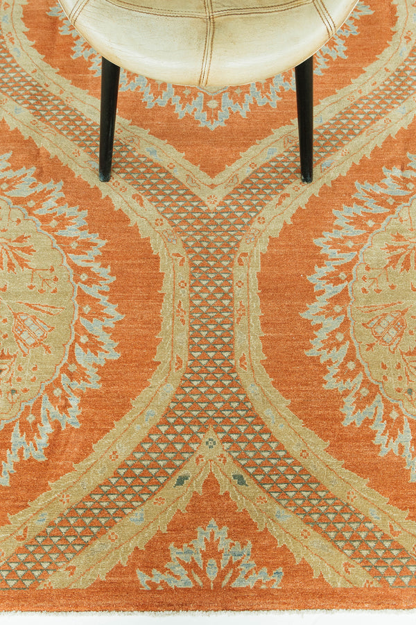 Natural Dye Transitional Style Arts and Crafts Rug - overhead flat lay view