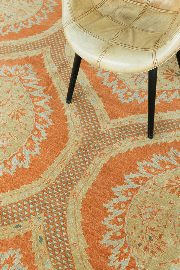 Natural Dye Transitional Style Arts and Crafts Rug - full length showing color variation