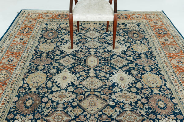 Natural Dye Sarouk Farahan Style Rug Fable - overhead flat lay view
