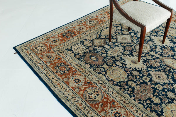 Natural Dye Sarouk Farahan Style Rug Fable - styled in room setting