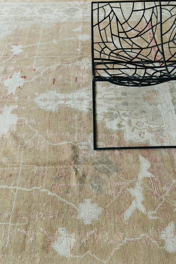 Vintage Turkish Oushak Rug - hand-knotted in Turkey - detailed border and fringe [#2]