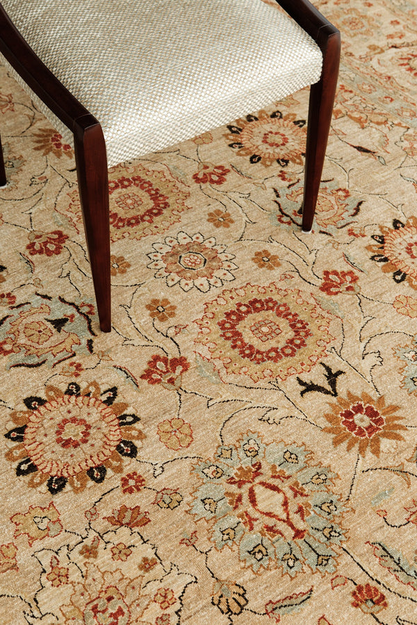 Natural Dye Tabriz Rug Revival Bliss - artisan revival weave - detailed border and fringe