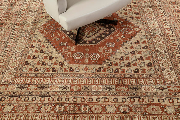 Natural Dye Gashgai Revival Square Rug - artisan revival weave - overhead flat lay view [#1]