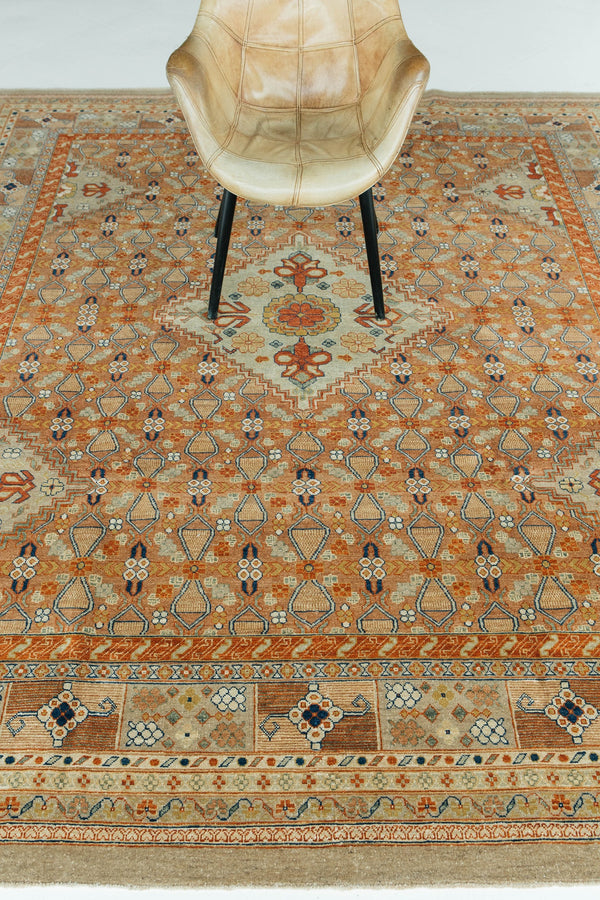 Natural Dye Malayer Revival Rug - artisan revival weave - styled in room setting