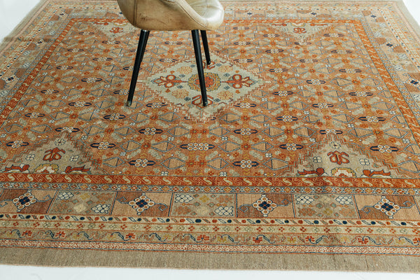 Natural Dye Malayer Revival Rug - artisan revival weave - detailed border and fringe