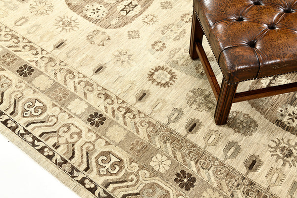 Natural Dye Khotan Revival Rug - East Turkestan Khotan - detailed border and fringe [#2]