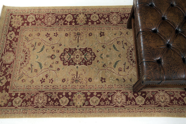 Natural Dye Agra Revival Rug - artisan revival weave - detailed border and fringe