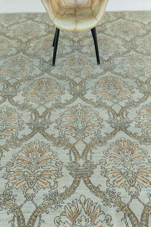 Natural Dye Damask Design Rug Divine - overhead flat lay view
