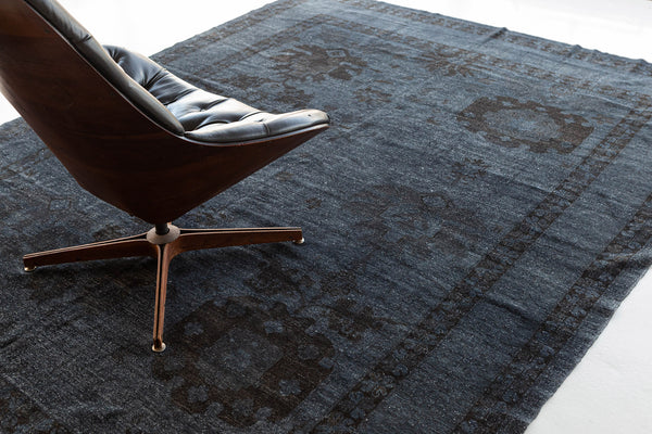 Vintage Style Overdyed Oushak Design Rug - overhead flat lay view