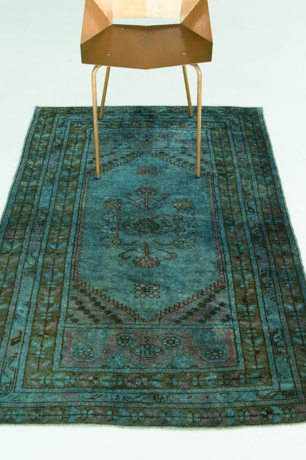Overdyed Vintage Turkish Anatolian Rug - hand-knotted in Turkey - overhead flat lay view [#3]