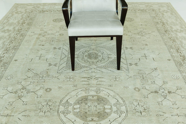 Vintage Style 18 Century Khotan Revival Rug - East Turkestan Khotan - overhead flat lay view [#3]