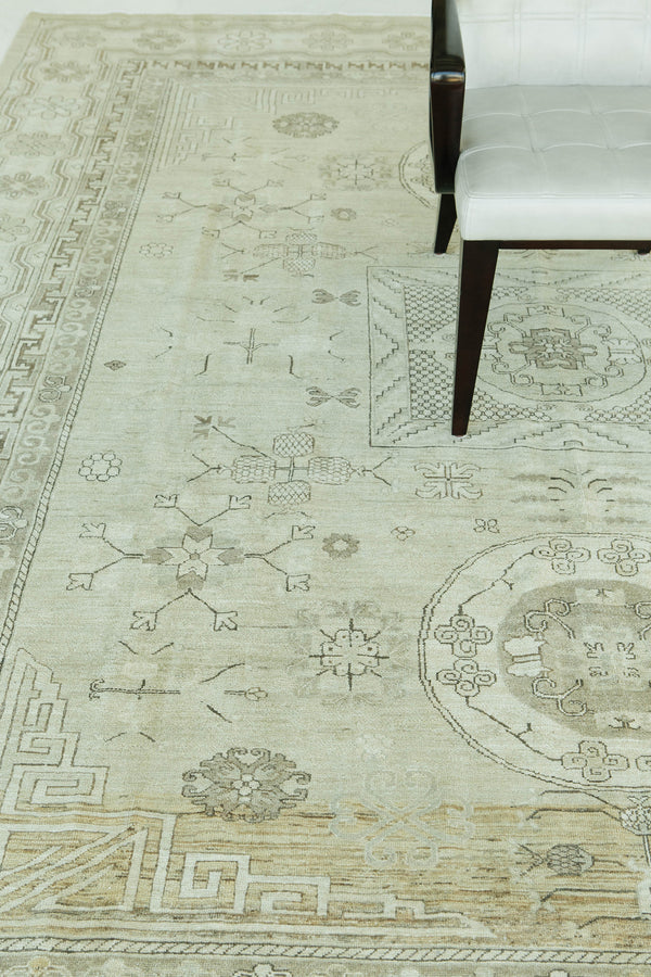 Vintage Style 18 Century Khotan Revival Rug - East Turkestan Khotan - styled in room setting [#3]