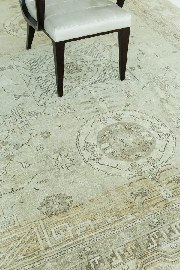 Vintage Style 18 Century Khotan Revival Rug - East Turkestan Khotan - detailed border and fringe [#3]