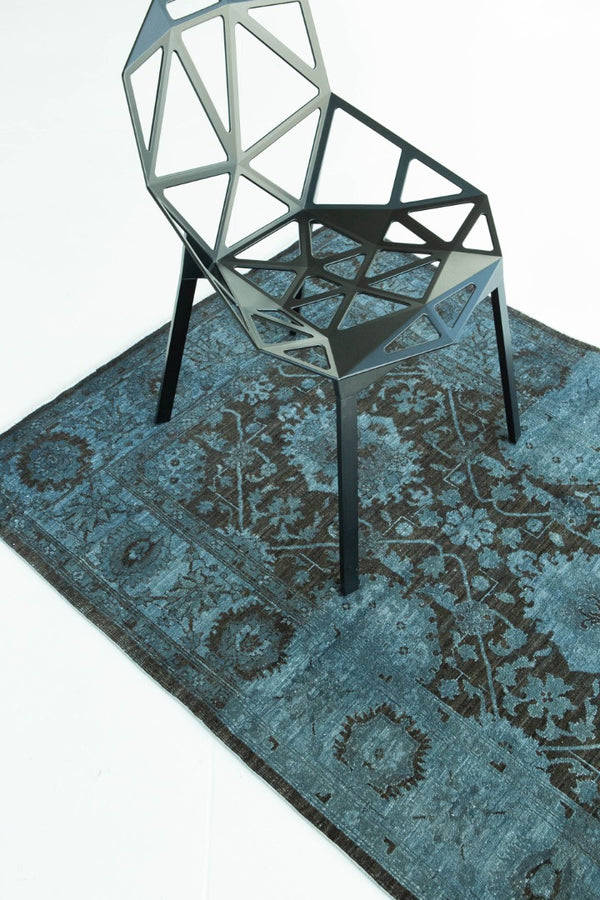 Overdyed Distressed Mahal Design Rug - overhead flat lay view
