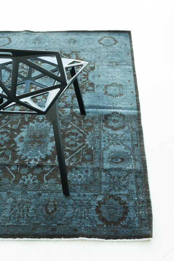 Overdyed Distressed Mahal Design Rug - close-up of weave texture and pile