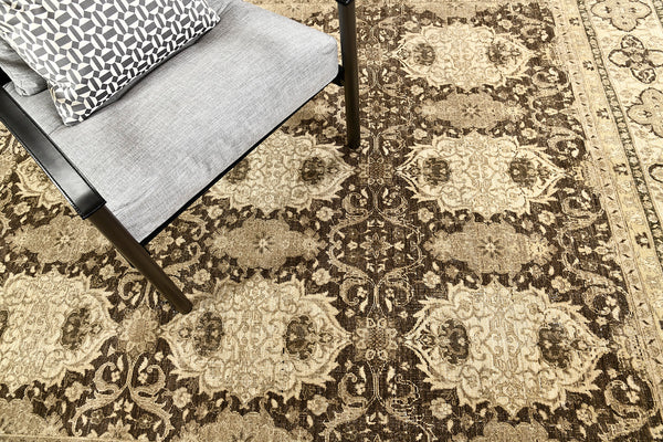 Vintage Style Tabriz Design Rug - reverse side showing construction [#3]