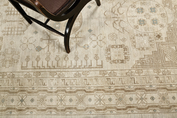 Vintage Style Khotan Revival Rug - East Turkestan Khotan - detailed border and fringe [#4]