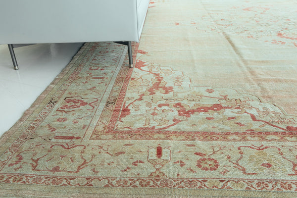 Antique Turkish Oushak Rug - hand-knotted in Turkey - overhead flat lay view [#10]