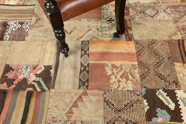 Vintage Turkish Patchwork - upcycled patchwork, hand-knotted in Turkey - overhead flat lay view [#3]