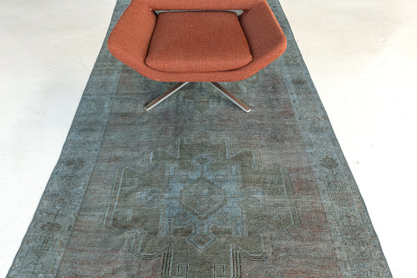 Overdyed Vintage Turkish Anatolian Runner - hand-knotted in Turkey - overhead flat lay view [#1]