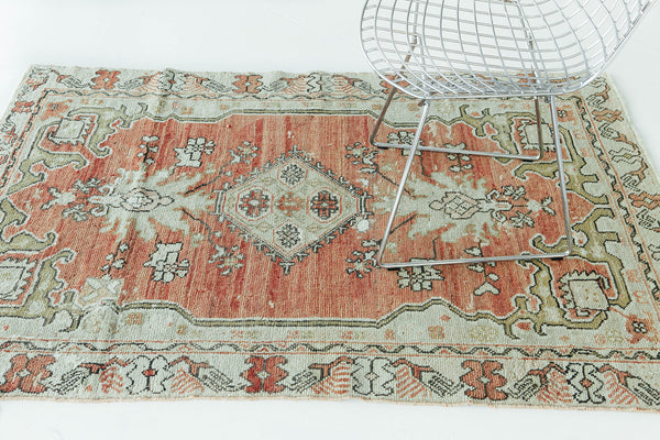 Vintage Turkish Anatolian Rug - hand-knotted in Turkey - overhead flat lay view [#90]