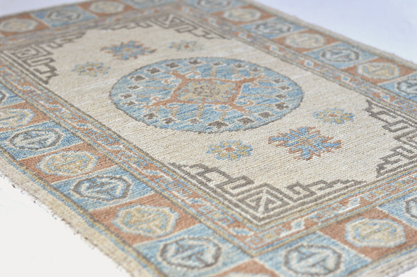 18th Century Khotan Design Revival Rug - 18th-century, East Turkestan Khotan - close-up of weave texture and pile [#9]